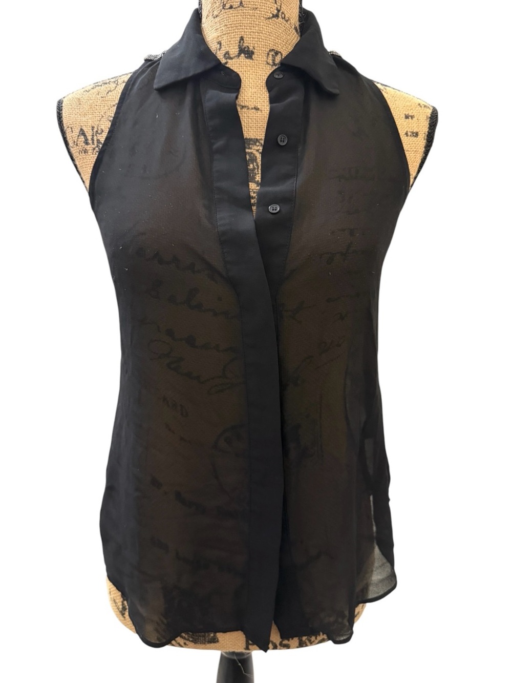 Women’s Black Sleeveless Sheer Button-Up Top - Guess